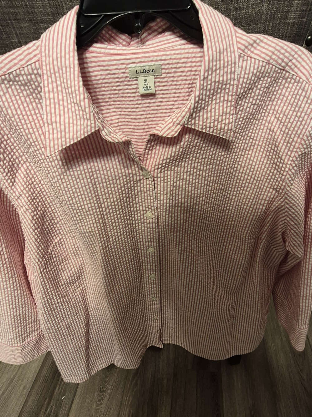 L.L. Bean Womens Pink & White Seersucker Stripe Button-Down Shirt - Picture 3 of 3